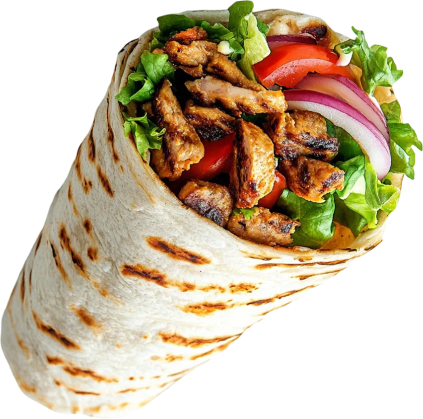 Dürüm: Döner im gerollten Yufka mit Salat und Tomaten